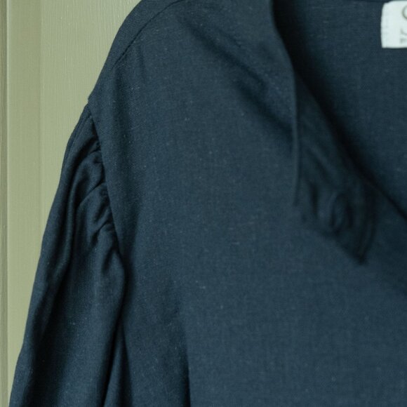 Mare Sole Amore Linen Blouse Crop Boxy Puff Sleeve Peasant Romantic Button Top - Picture 9 of 10